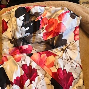 White House Black Market Floral Strapless Top - Red, Black, White